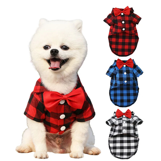 Breathable Plaid Bow-tie Shirts (Small Dogs, Cats)